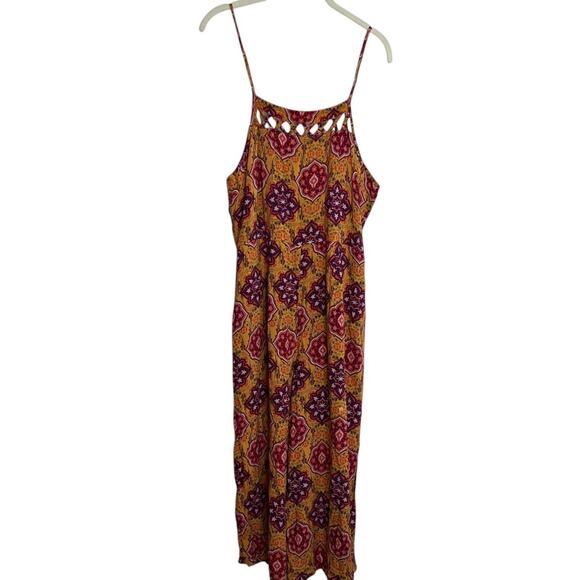 Xhilaration Womens Boho Wide Leg Crop Jumpsuit Size Large Multicolor Mixed Print - Picture 1 of 7